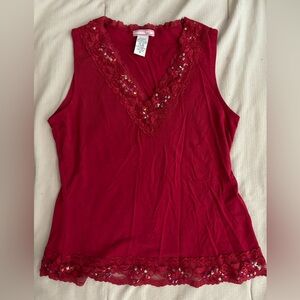 red sparkly lace top